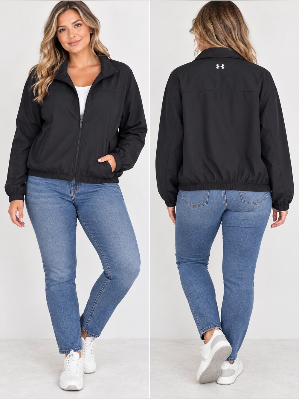 Under Armour 2XL Black Full Zip Windbreaker Jacket Mesh Lined Stretch